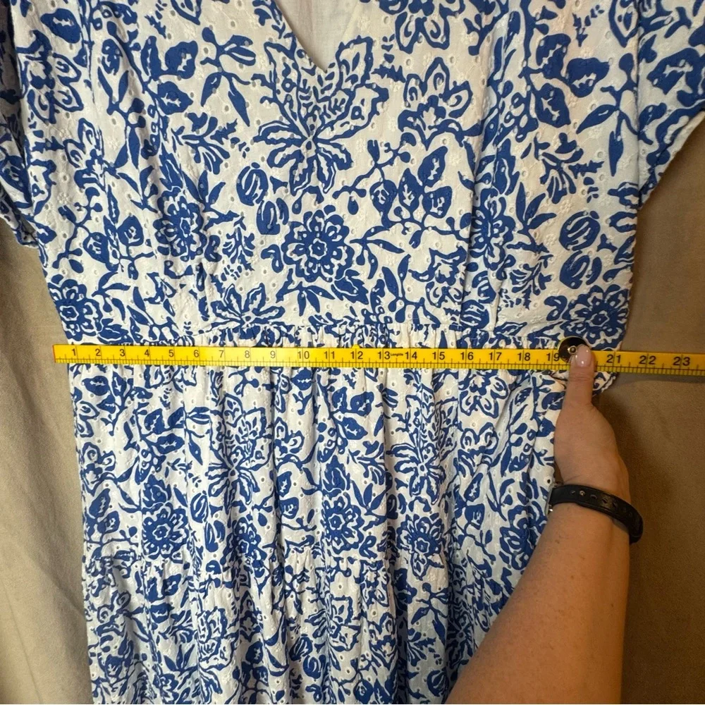 Estelle Cote Dazur Embroidered Midi Dress 1X 2X Eyelet Floral Summer Cotton